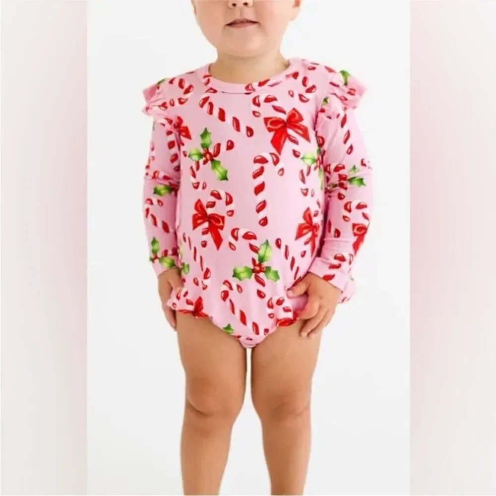 Posh Peanut NWT HELEN RUFFLE LONG SLEEVE BUBBLE ROMPER 6-12 months